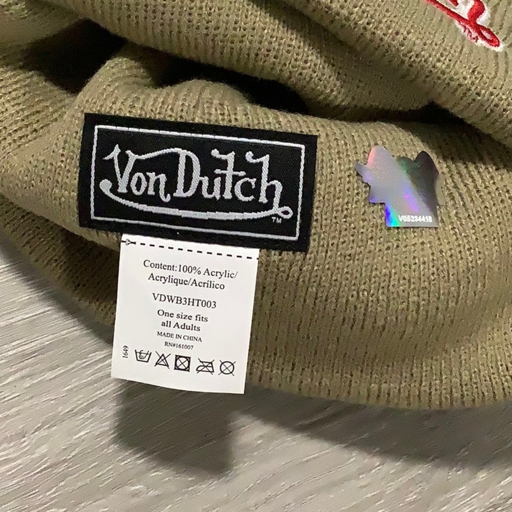 Von Dutch light grey green Beanie hat - Picture 4 of 4
